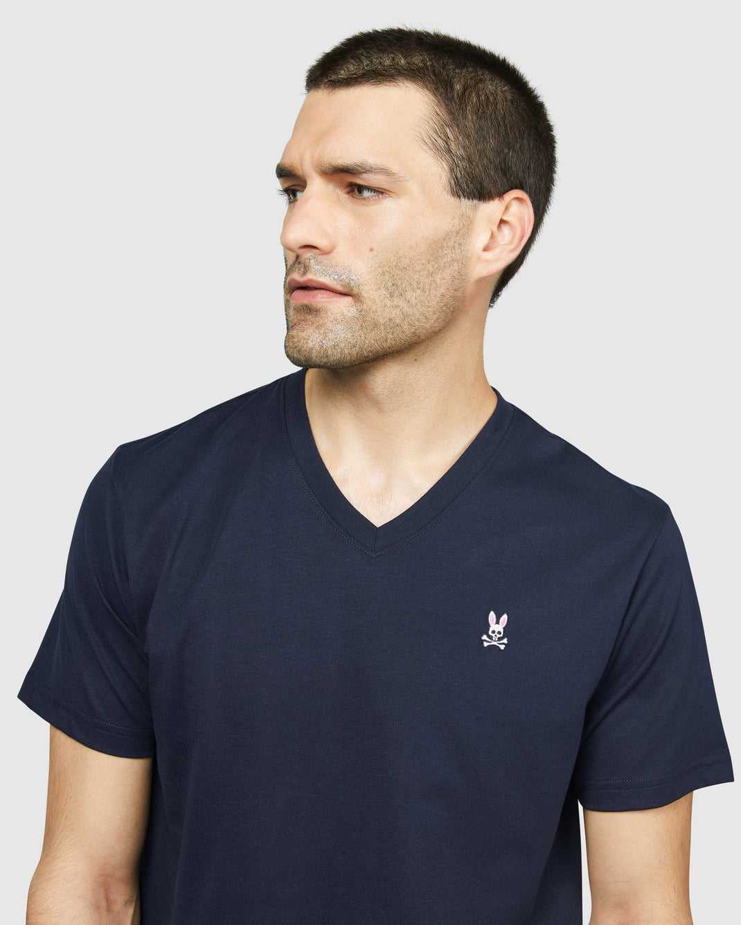 Tees Psycho Bunny Classic V Neck Tee Bleu Marine Homme | SCL-79507272